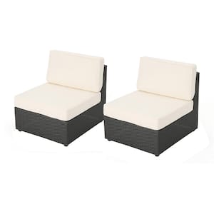 Nolan Grey Wicker Armless Middle Outdoor Sectional Chair with White Cushions (2-Pack)