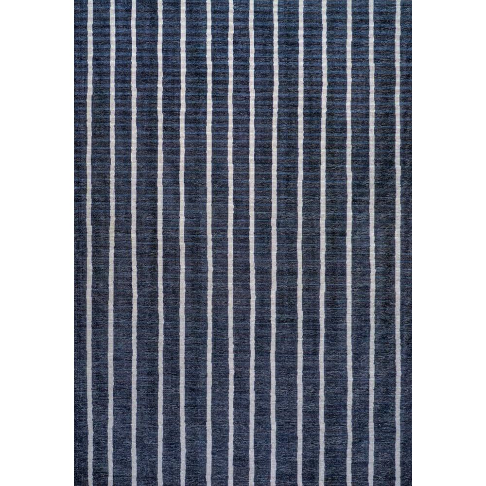 Ivory and Navy Striped 8' x 10' Machine-Washable Rug