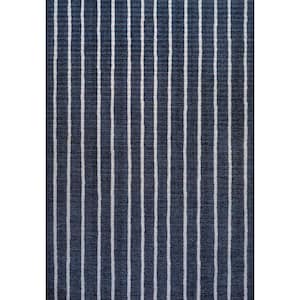 Rand Distressed Ticking Stripe Machine-Washable Navy/Ivory 8 ft. x 10 ft. Area Rug