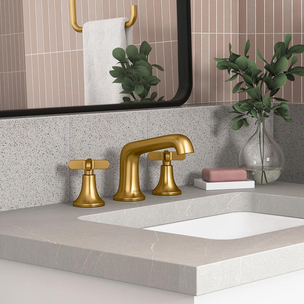 Vibrant Moderne Brushed Brass Widespread Bathroom Faucet