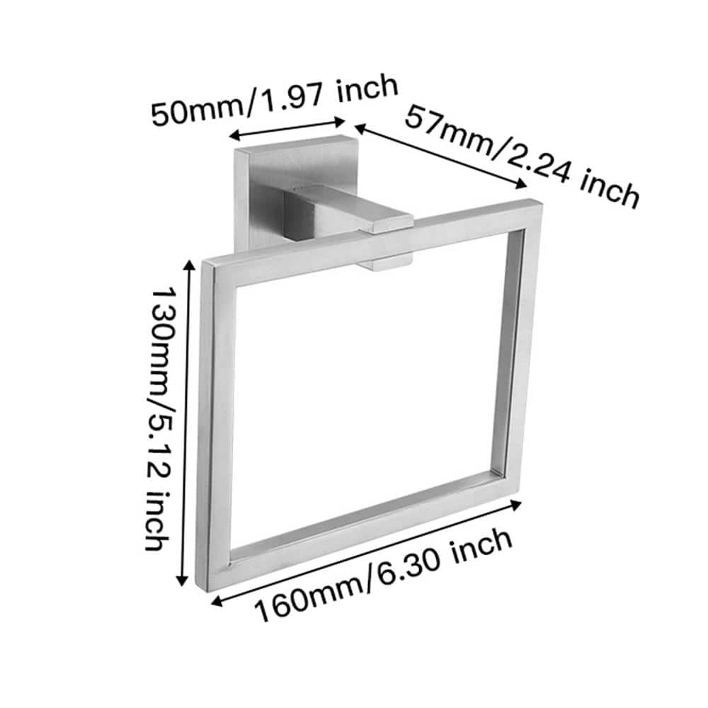 Brushed Nickel Stainless Steel Square Wall Mounted Towel Ring