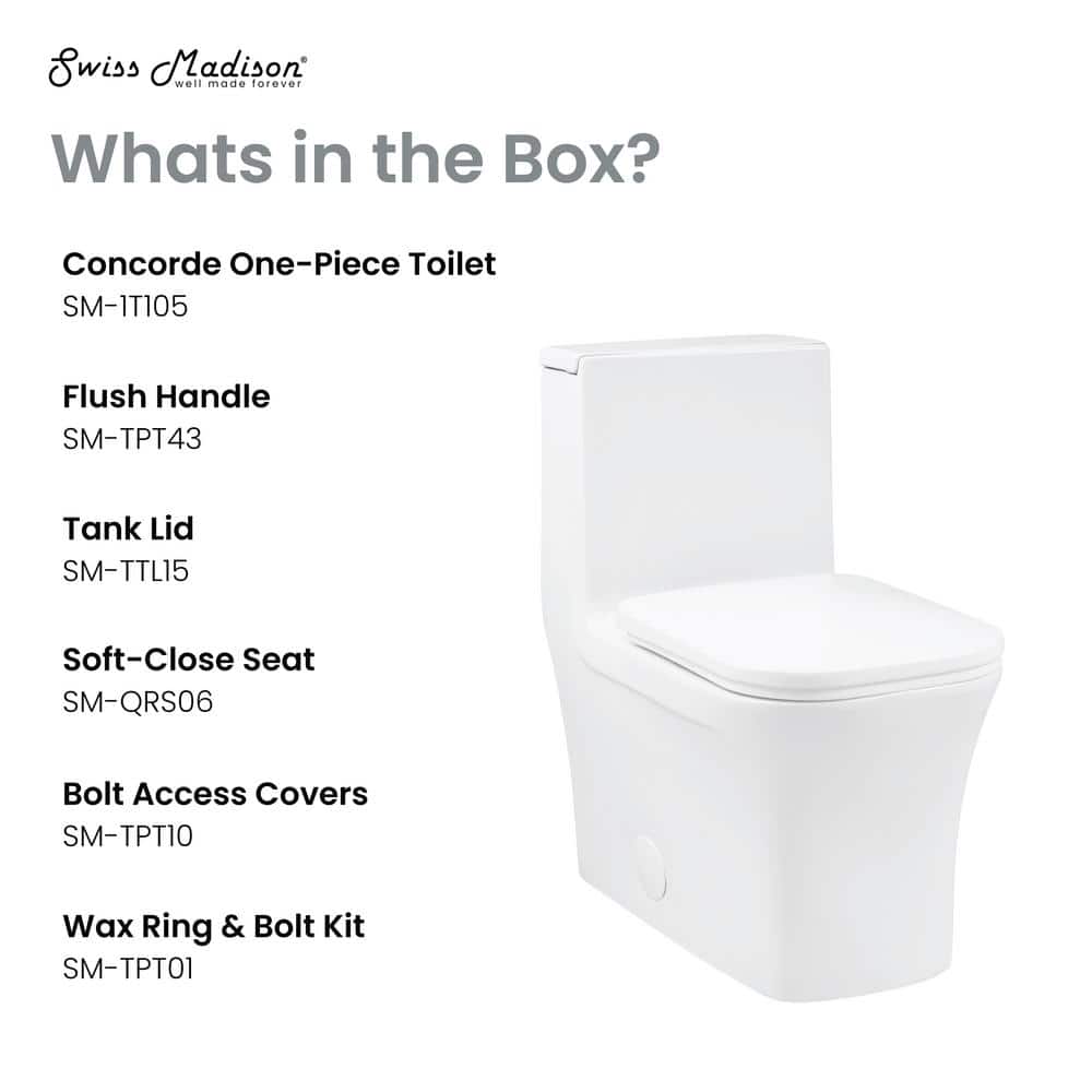Concorde Glossy White One-Piece Elongated Toilet with Right Side Flush Handle