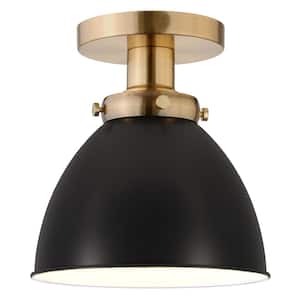 Madison 8 in. Brushed Brass/Blackened Bronze Semi Flush Mount with Metal Shade