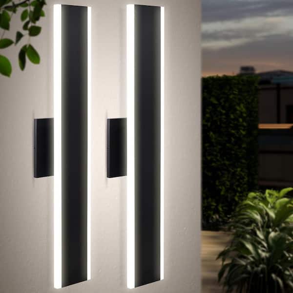 24 in. LED Outdoor Hardwired Wall Sconce, 25W, 2000 Lumens, 5CCT Selectable (2700K-5000K) Dimmable, CRI 90, Black 2 Pack