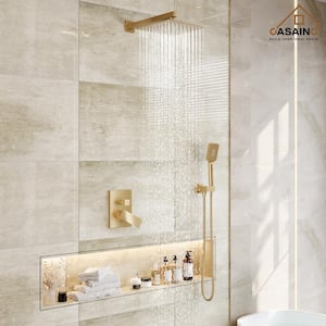 3-Spray Pattern 12 in. Wall Mount Shower System Shower Head and Functional Handheld, Brushed Gold (Valve Included)
