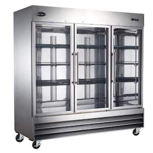 81 in. W 72 cu. ft. Three Glass Door Display Commercial Reach In Upright Refrigerator in Stainless Steel