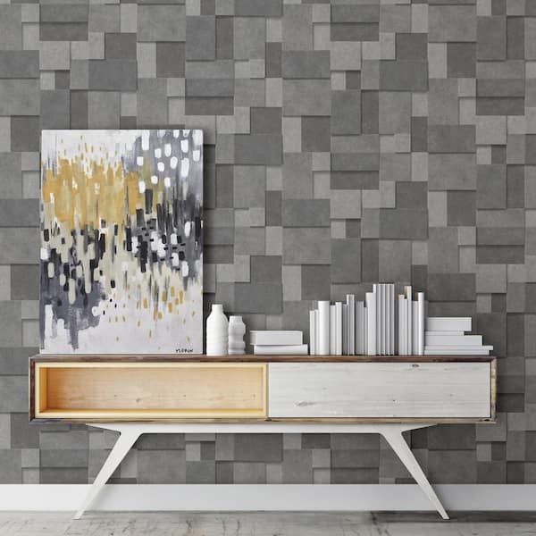 Duchamp Dark Grey Patchwork Metallic Dark Grey Wallpaper Sample