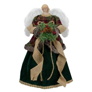 18 in. Red & Green Angel in a Dress Christmas Tree Topper Accented w/Holly Berries