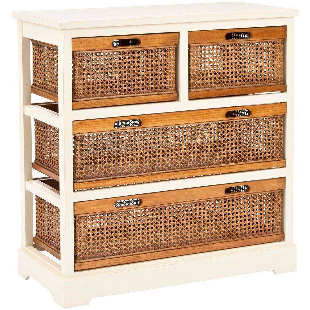 White Pine 4-Drawer Storage Unit with Cane Baskets