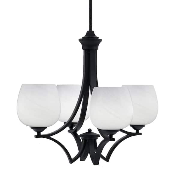 Unbranded Clevelend 4-Light Matte Black Round Chandelier with 6 in. White Marble Glass Shades, No bulbs included