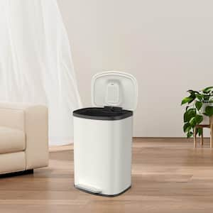 50L Foot Pedal Operated Soft Close Waste Basket Suitable for Bathroom and Kitchen, Includes 30 Garbage Bags, in White