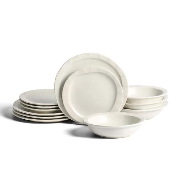 STONE LAIN Oasis 12-Piece White Stoneware Full Set (Service for 4)