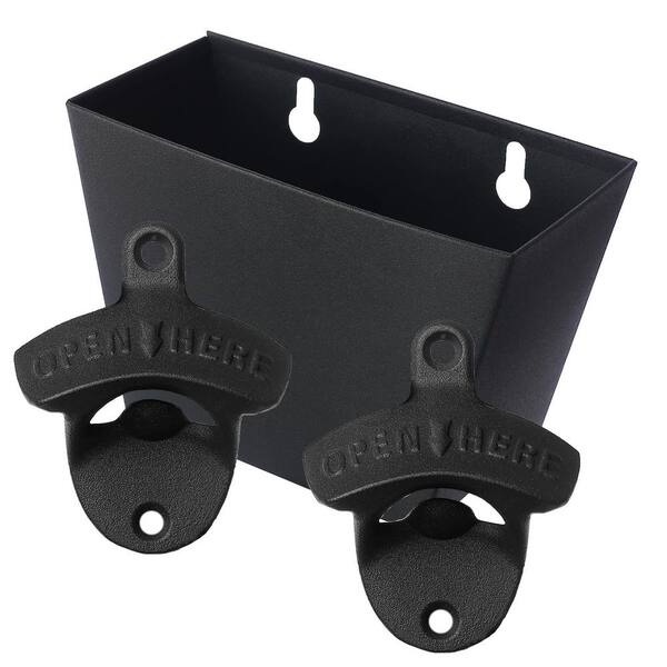 Black Stainless Wall Mounted Beer Bottle Opener with Cap Catcher and Drain Holes Outdoor Patio Set
