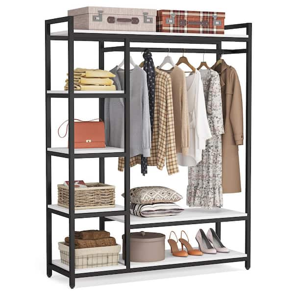 Black/ White Modern Clothes Garment Rack,Metal and Wood Closet Rack Closet  Organizer System with Hanging Rod and Shelf - Bed Bath & Beyond - 35289167