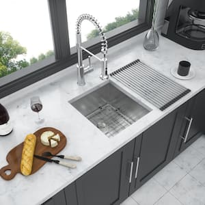 13 in. Undermount Single Bowl 18 Gauge Brushed Nickel Stainless Steel Kitchen Sink with Bottom Grids