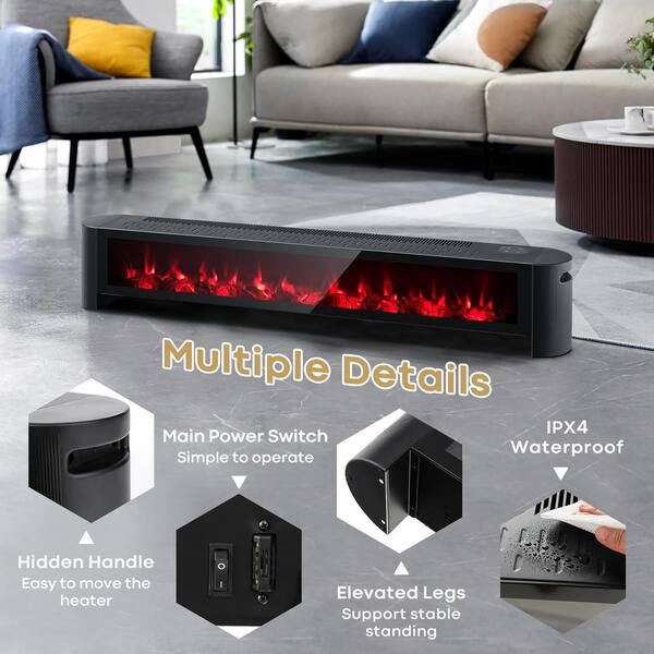 Costway 51.5 in. 1400-Watt Electric Baseboard Heater Convection Space Heater  with Realistic 3D Flame FP10180US-BK - The Home Depot