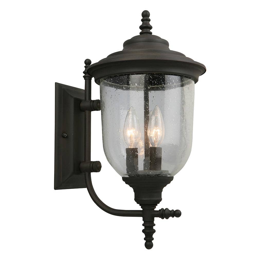 Eglo Pinedale 11 in. W x 17.52 in. H 3-Light Matte Bronze Outdoor Wall Lantern Sconce with Clear Seedy Glass Shade -  202876A
