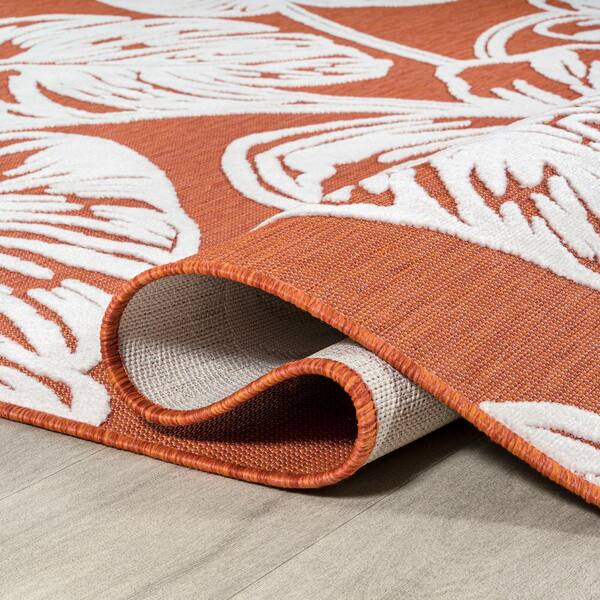 2' X 6' Red And Ivory Floral Indoor Outdoor Area Rug