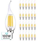 100 Watt Equivalent 7 Watt E12 Base Chandelier LED Light Bulb 3500K Natural White 800 Lumens Dimmable Flame Tip 24 Pack
