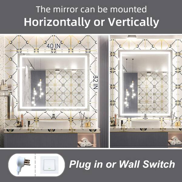 Apmir 24 in. W x 32 in. H Rectangular Frameless Double LED Lights Anti-Fog  Wall Bathroom Vanity Mirror in Tempered Glass L001AC6080 - The Home Depot