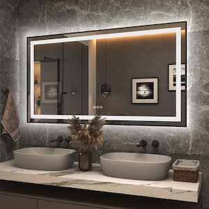 55 in. W x 30 in. H Rectangular Framed Front and Back LED Lighted Anti-Fog Wall Bathroom Vanity Mirror in Tempered Glass
