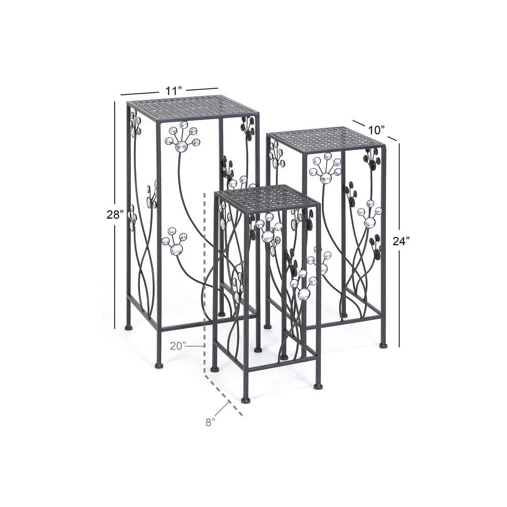 Set of 3 Black Iron Floral Plant Stands