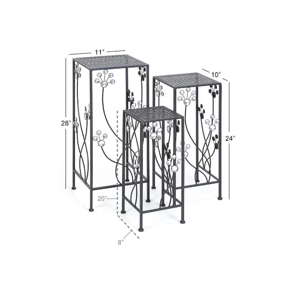 28 in. x 11 in. Black Metal Traditional Plantstand (Set of 3)
