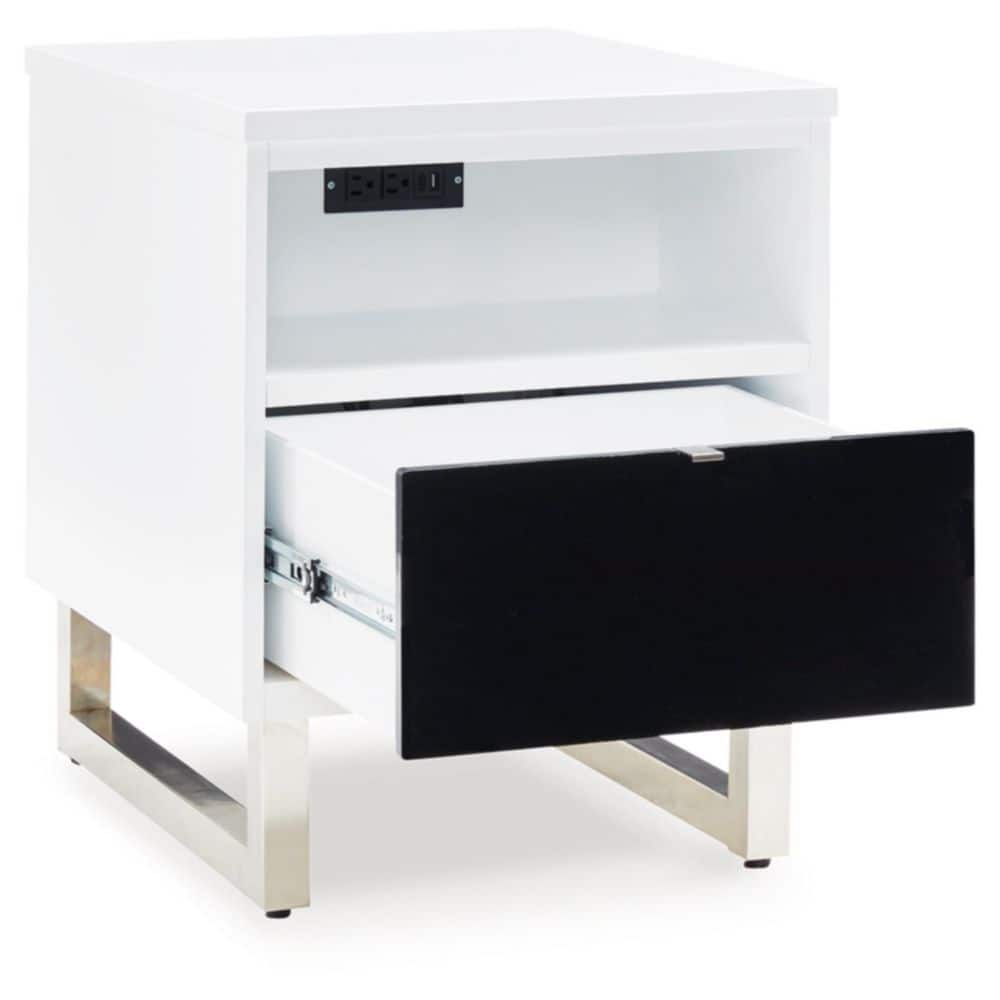 Modern Black and White Wood Metal End Table with Storage