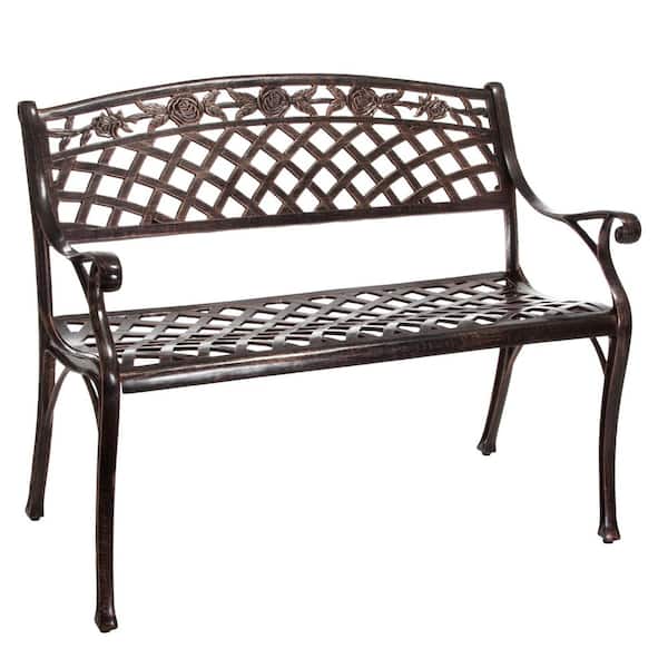 2-Person Aluminum Outdoor Cast Bench in Antique Copper for Backyard, Patio, Deck, Garden