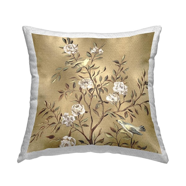Stupell Industries Traditional Birds Botanical Glam Gold Square Outdoor Throw Pillow