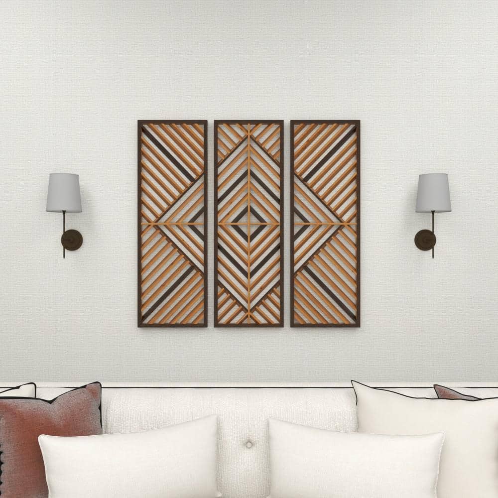 Brown and Light Brown Wood Geometric Wall Decor Set of 3