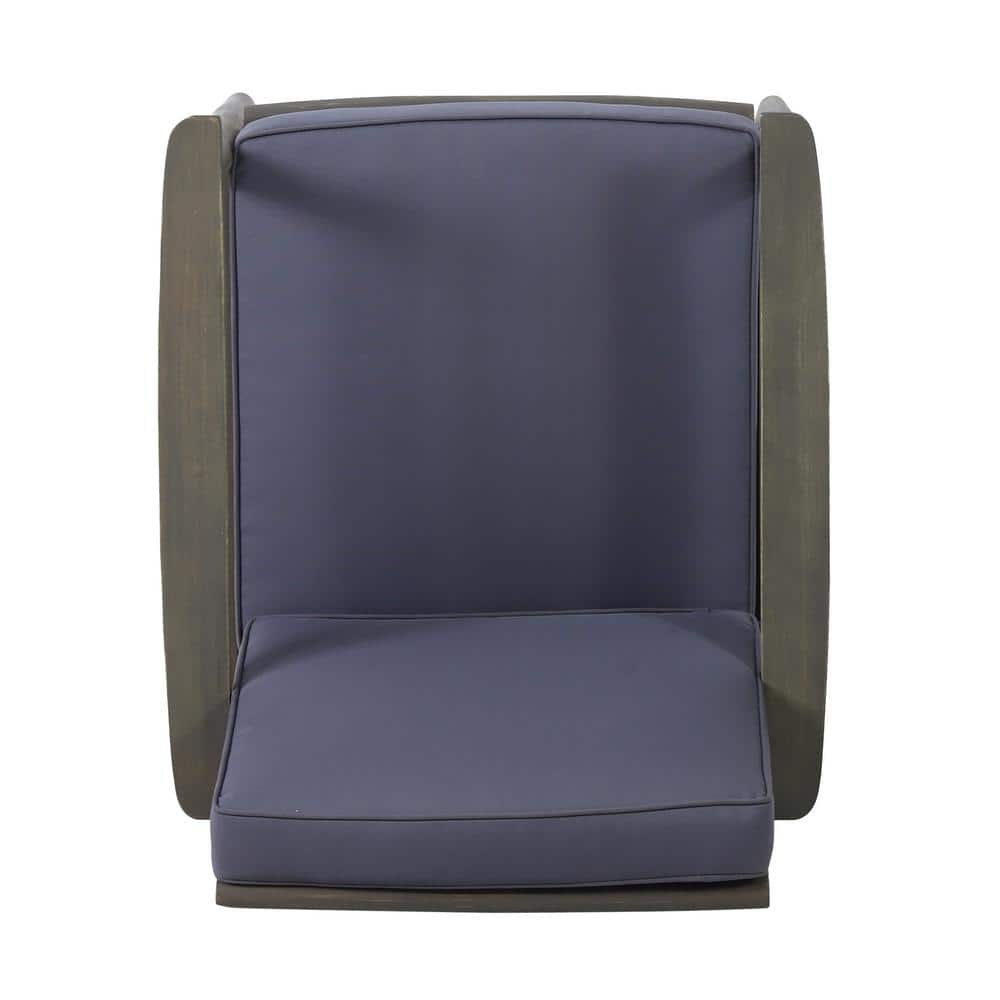Gray Acacia Wood Outdoor Lounge Chairs with Dark Gray Cushions, Set of 2