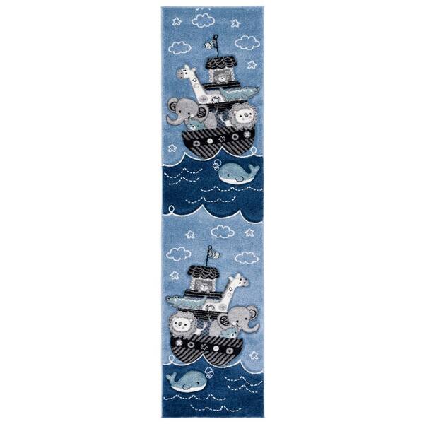 Carousel Kids 2 ft. x 12 ft. Blue/Gray Novelty Runner Rug