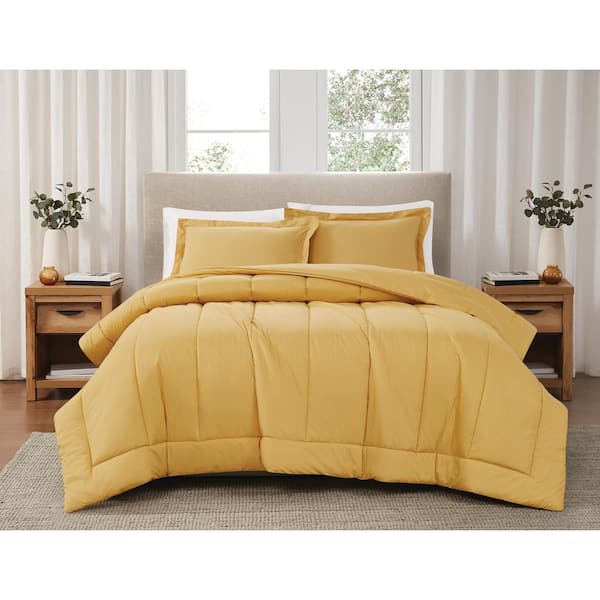 Brooklyn Loom 3-Piece Mustard Yellow Solid Cotton Percale Full/Queen Comforter Set