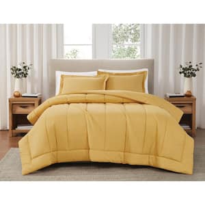 3-Piece Mustard Yellow Solid Cotton Percale King Comforter Set