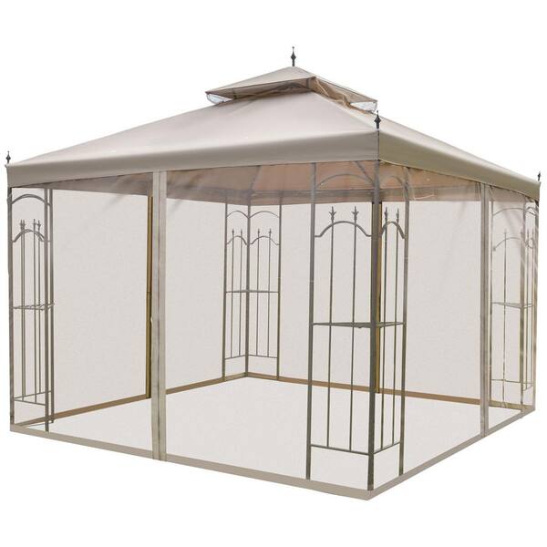 Zeus & Ruta 10 ft. x 10 ft. Brown Double Roof Patio Gazebo with Corner ...