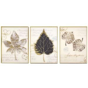 "Romance of Leaves" Glass Framed Wall Decorate Art Print (3 pcs) 32 in. x 24 in.