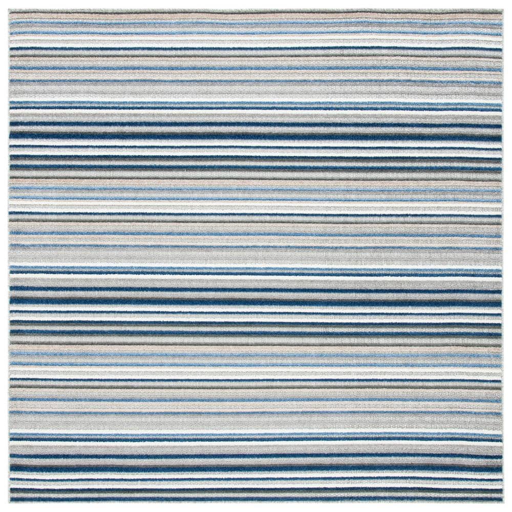 Grey and Blue Striped Synthetic Square Area Rug, 3' x 3'