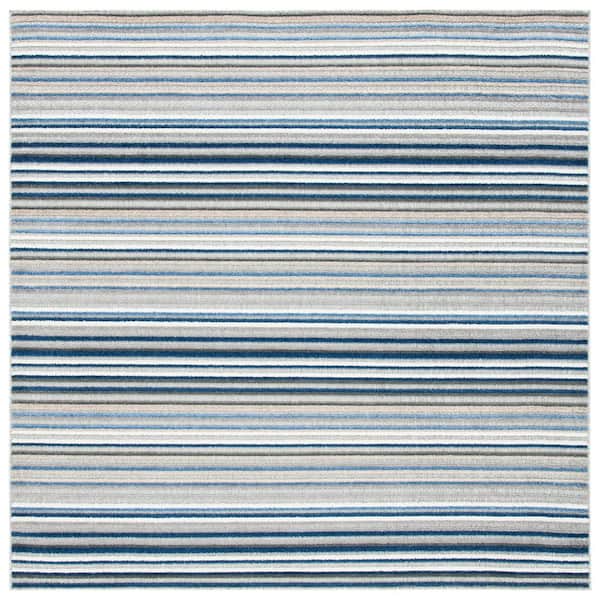 Cabana Gray/Blue 3 ft. x 3 ft. Striped Square Indoor/Outdoor Area Rug