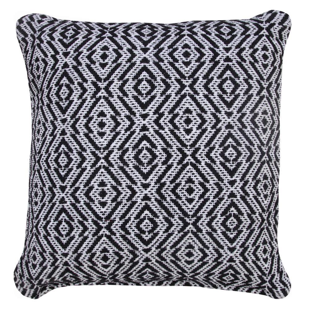 Black and White Diamond Cotton 20" Square Throw Pillow Set