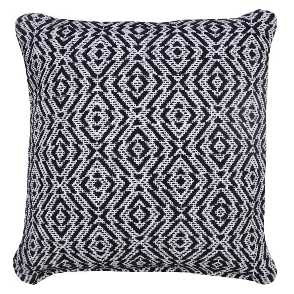 Modern Black / White 20 in. x 20 in. Mirrored Diamond Geometric Indoor Thro