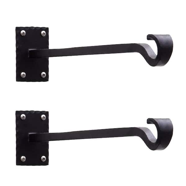 Set of 2 Lodge Straight Iron Brackets w/Multiple Hooks, 14 in. Long, Black Powder Coat Finish