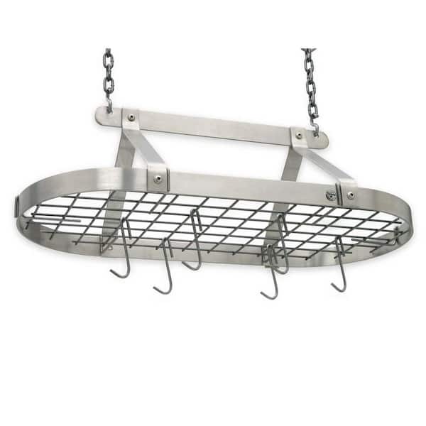 Enclume Handcrafted Classic Oval Ceiling Pot Rack with 12-Hooks Stainless Steel