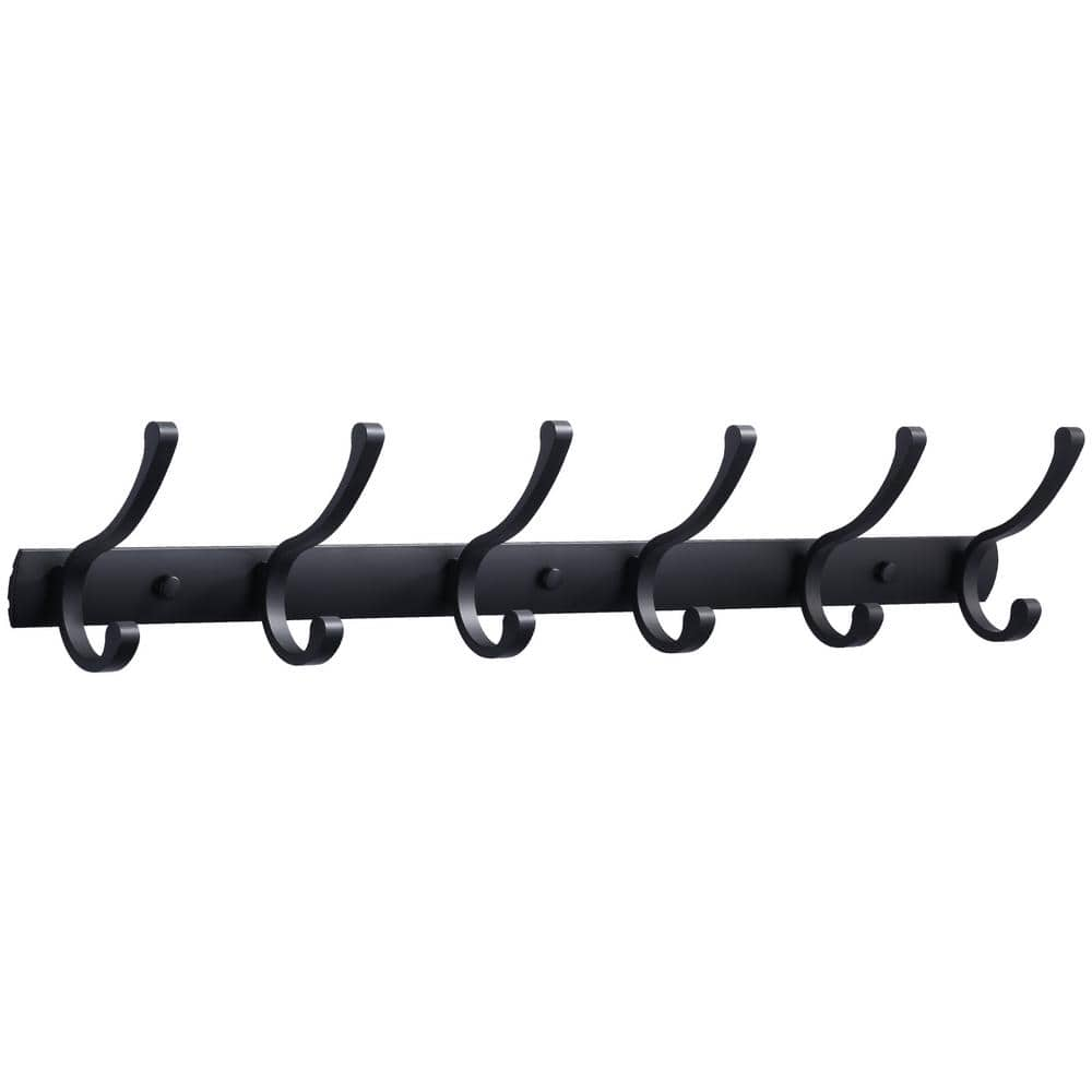 WOWOW 21.6 in . Wall-Mounted J-Hook Double Robe/Towel Hook in Black ...