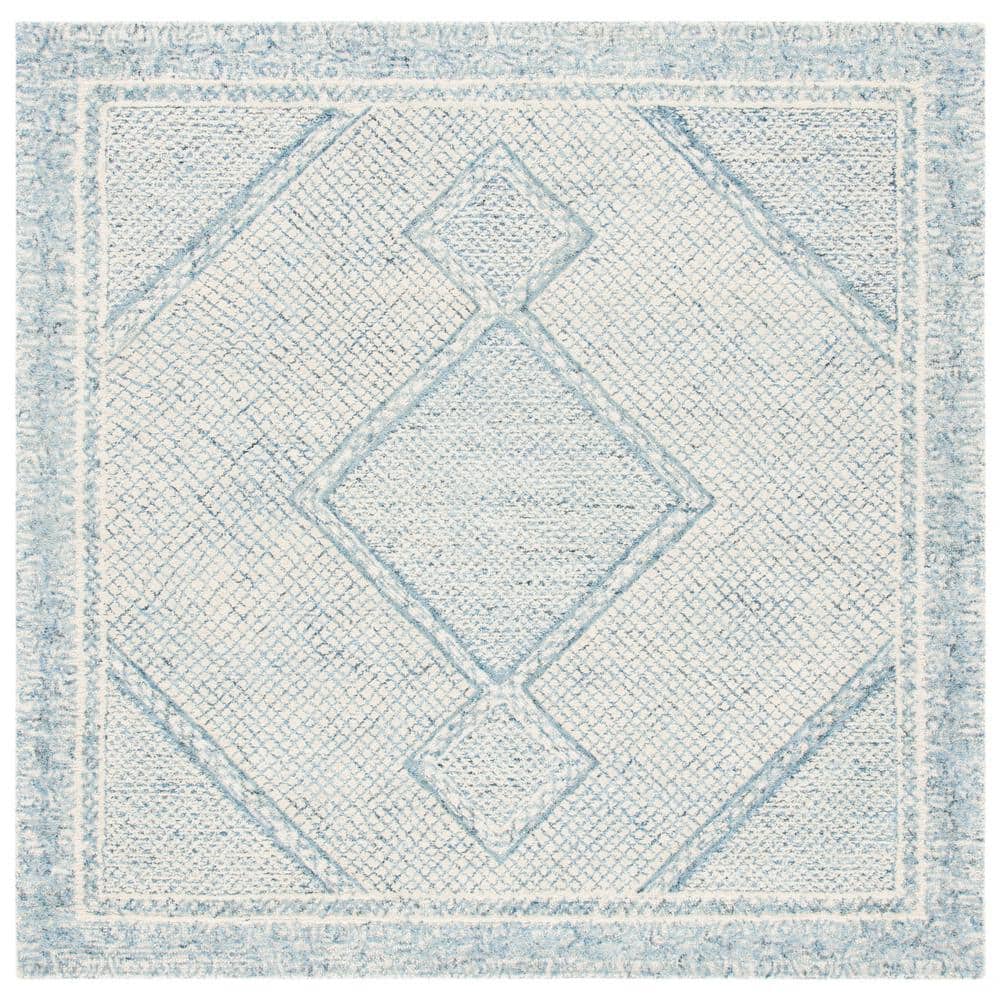 SAFAVIEH Abstract Ivory/Blue 6 ft. x 6 ft. Geometric Border Square Area ...