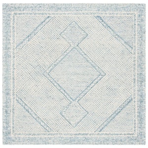 Abstract Ivory/Blue 6 ft. x 6 ft. Geometric Border Square Area Rug