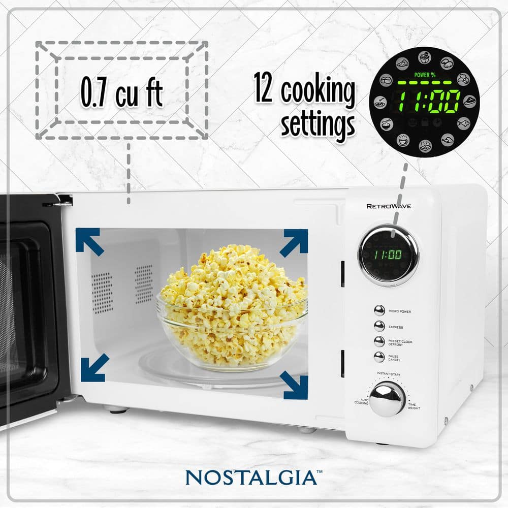 White RetroWave Compact Countertop Microwave Oven with LED Display