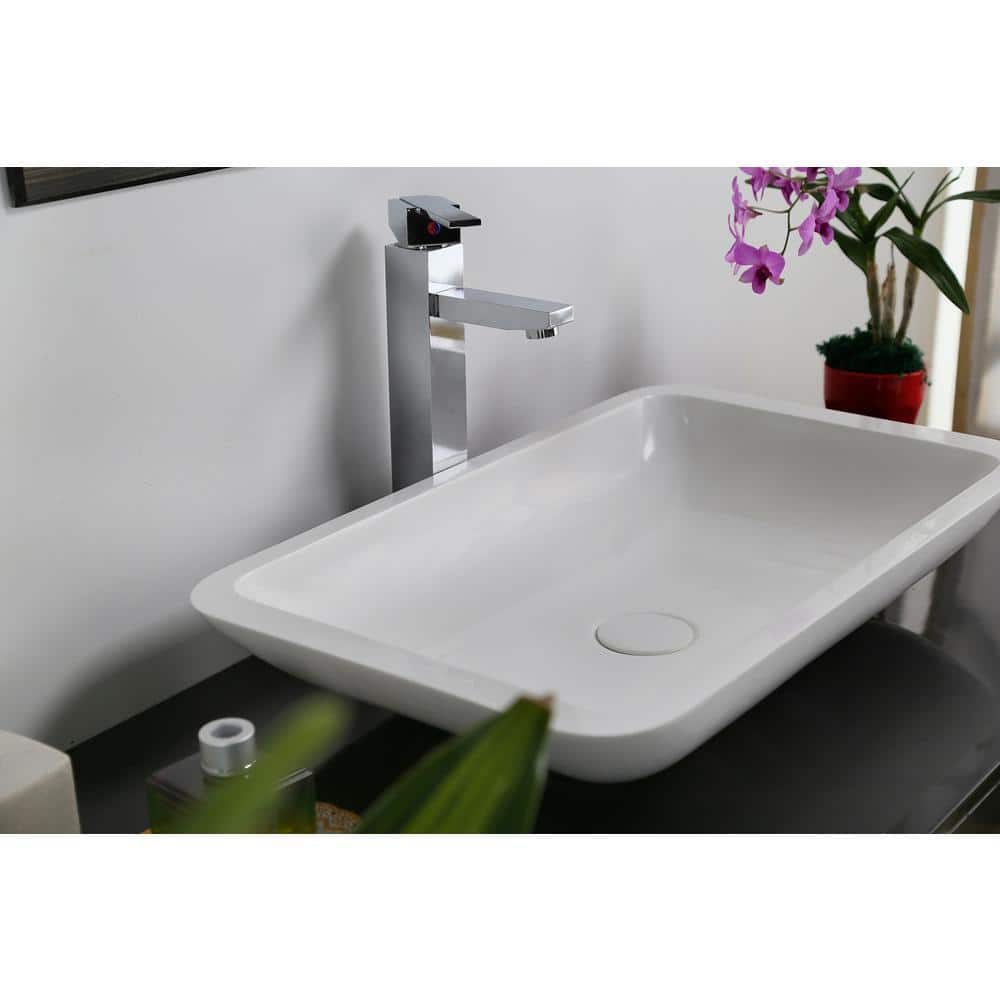 Glossy White Resin Rectangular Vessel Sink