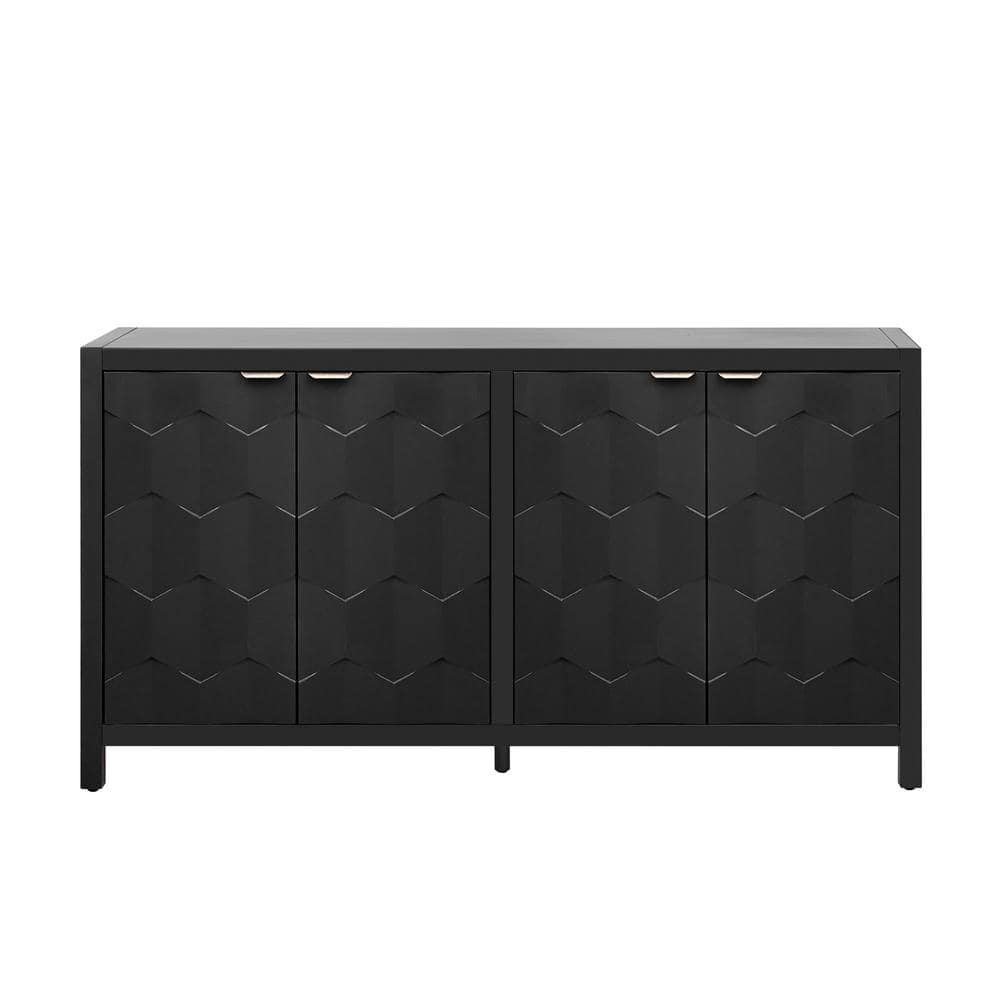 59.6 in. W x 15.7 in. D x 32 in. H Black Linen Cabinet with Honeycomb Patte