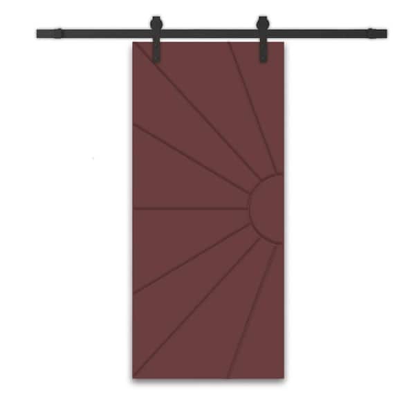 CALHOME 24 in. x 84 in. Maroon Painted Composite MDF Sliding Barn Door with Hardware Kit